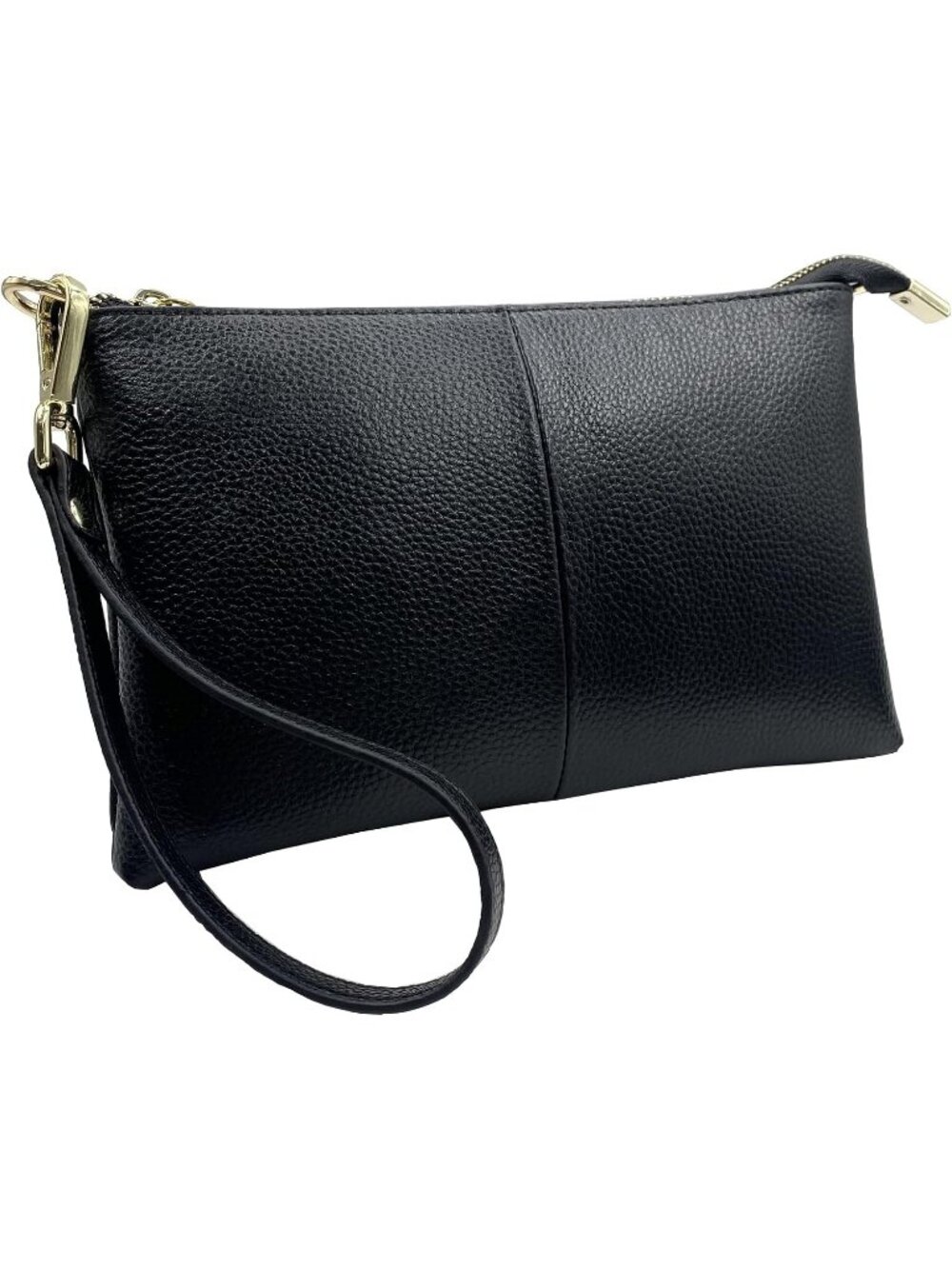 Women's Black Leather Clutch Purse Wristlet Wallet Small Crossbody Bag